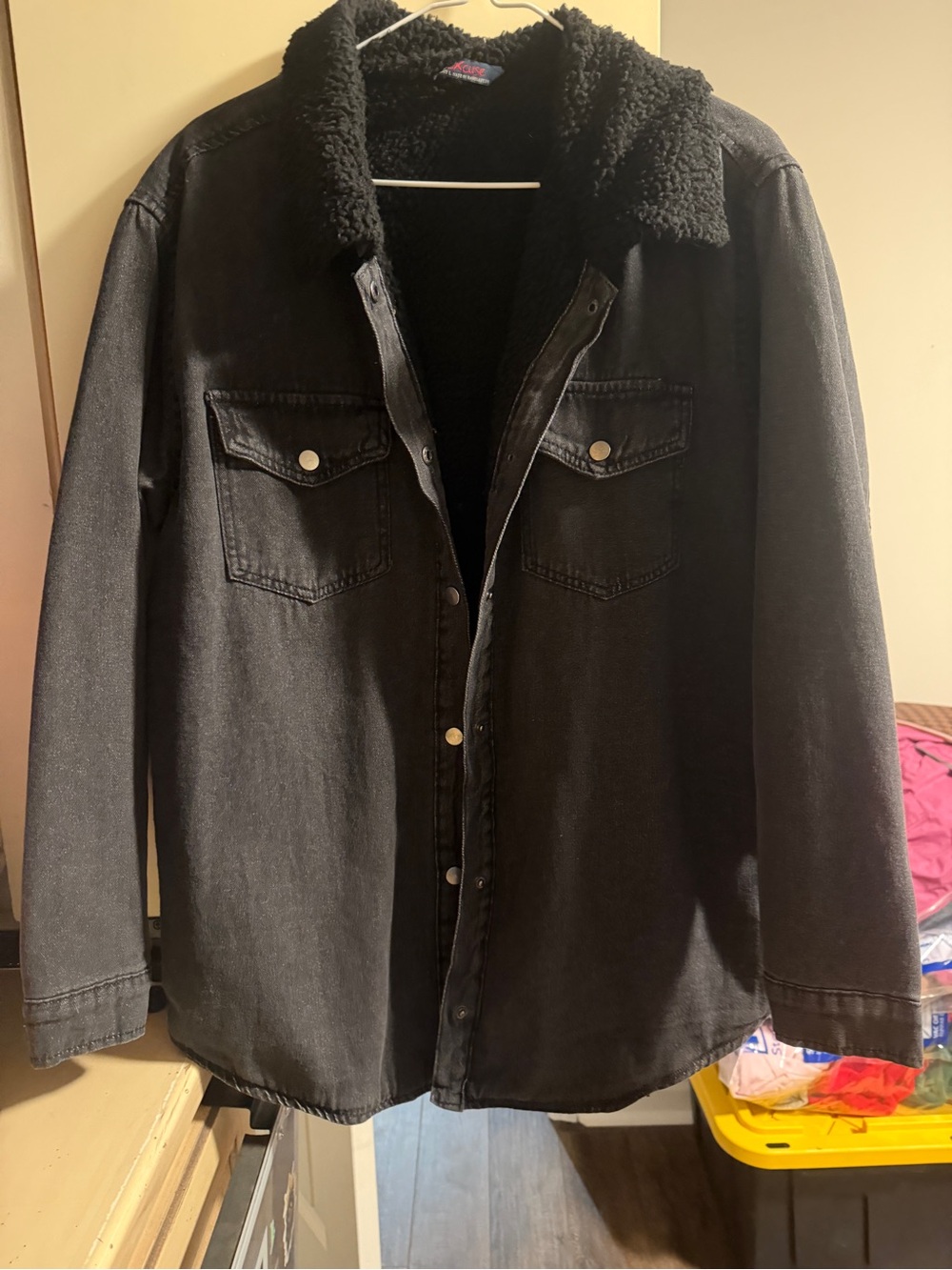 Black faux Sherpa-Lined Denim Jacket